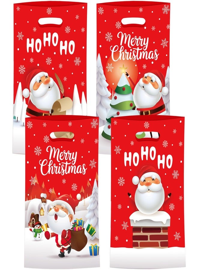 peony man 60 PCS Merry Christmas Goodie Bags Santa Claus Plastic Gift Bag with Handle Xmas Cute Double-Sided Printed Treat Candy Bags Xmas Theme Red Party Favor Bag for Winter Holiday Party Supplies - Image 1
